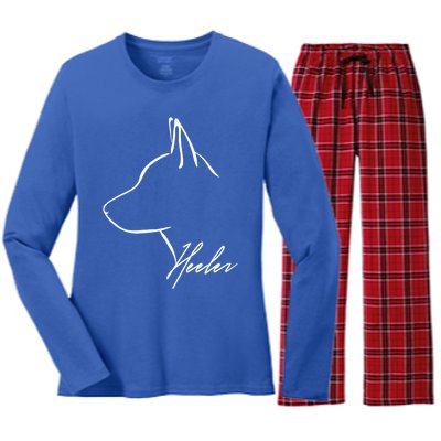 Blue Heeler Cattle Dog Profile Dog Mom Gift Present Cool Gift Women's Long Sleeve Flannel Pajama Set 