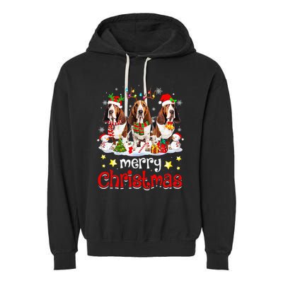 Basset Hound Christmas With Decorations Xmas Garment-Dyed Fleece Hoodie