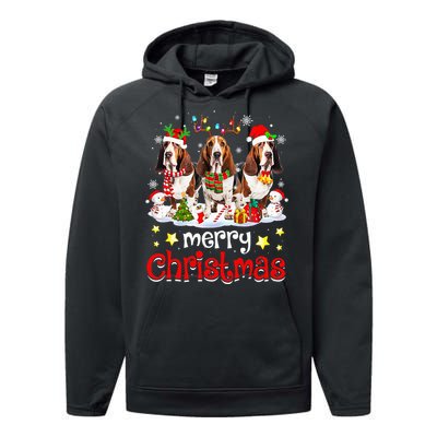 Basset Hound Christmas With Decorations Xmas Performance Fleece Hoodie