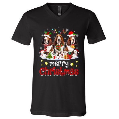 Basset Hound Christmas With Decorations Xmas V-Neck T-Shirt