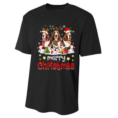 Basset Hound Christmas With Decorations Xmas Performance Sprint T-Shirt