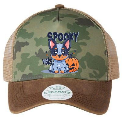 Blue Heeler Cattle Dog Halloween Pumpkin Spooky Vibes Gift Legacy Tie Dye Trucker Hat