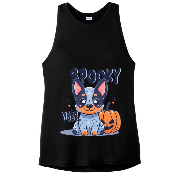 Blue Heeler Cattle Dog Halloween Pumpkin Spooky Vibes Gift Ladies PosiCharge Tri-Blend Wicking Tank