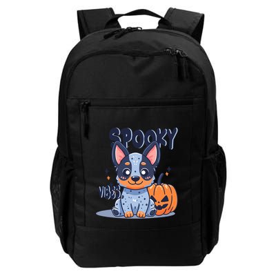 Blue Heeler Cattle Dog Halloween Pumpkin Spooky Vibes Gift Backpack