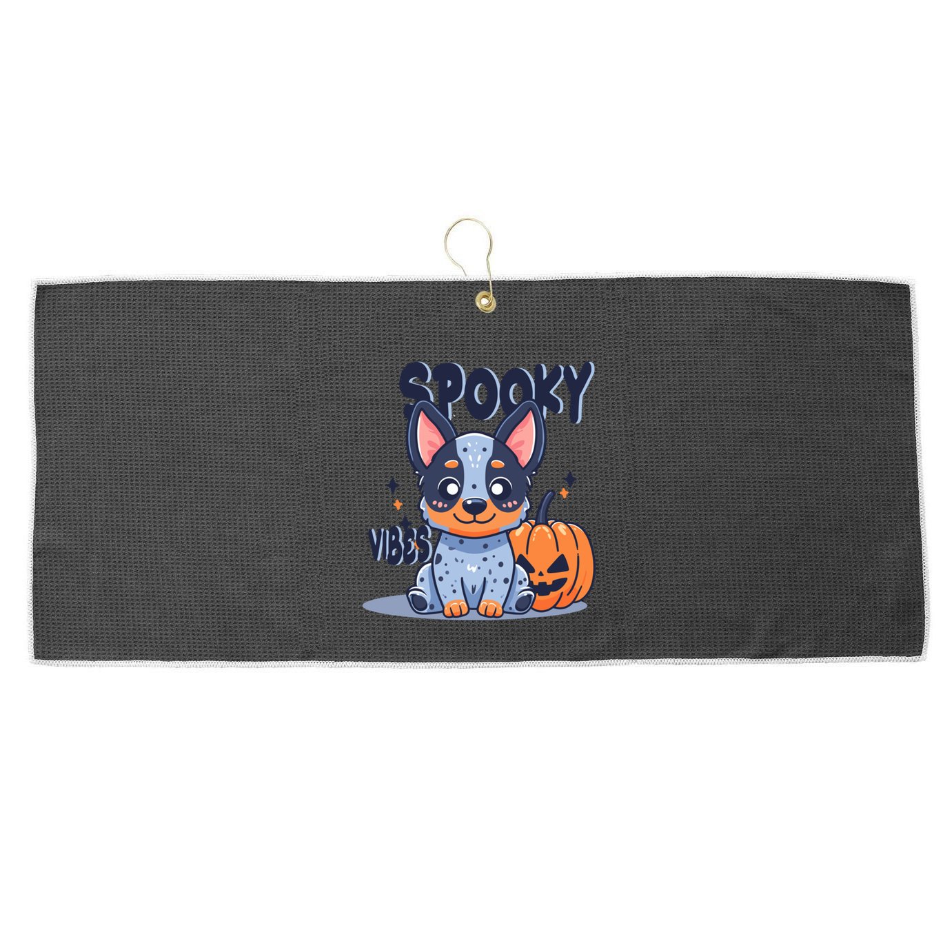 Blue Heeler Cattle Dog Halloween Pumpkin Spooky Vibes Gift Large Microfiber Waffle Golf Towel