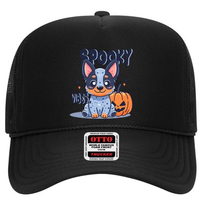 Blue Heeler Cattle Dog Halloween Pumpkin Spooky Vibes Gift Trucker Hat