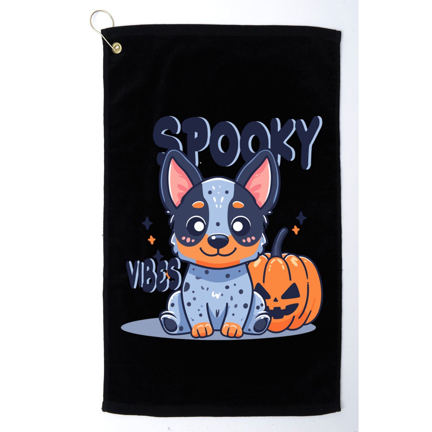 Blue Heeler Cattle Dog Halloween Pumpkin Spooky Vibes Gift Golf Towel