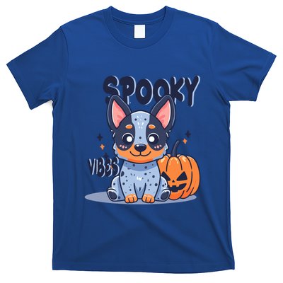 Blue Heeler Cattle Dog Halloween Pumpkin Spooky Vibes Gift T-Shirt