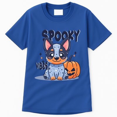 Blue Heeler Cattle Dog Halloween Pumpkin Spooky Vibes Gift Tall T-Shirt