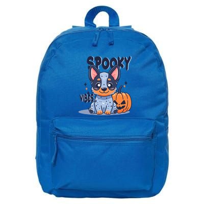 Blue Heeler Cattle Dog Halloween Pumpkin Spooky Vibes Gift 16 in Basic Backpack