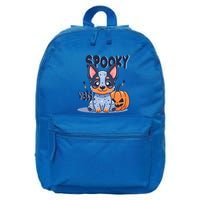 Blue Heeler Cattle Dog Halloween Pumpkin Spooky Vibes Gift 16 in Basic Backpack