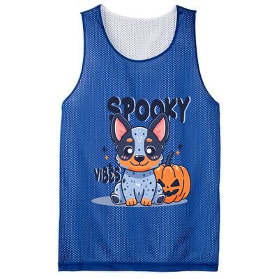 Blue Heeler Cattle Dog Halloween Pumpkin Spooky Vibes Gift Mesh Reversible Basketball Jersey Tank