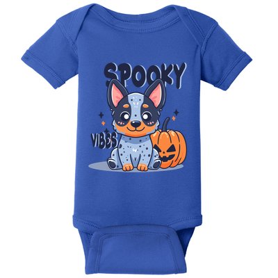 Blue Heeler Cattle Dog Halloween Pumpkin Spooky Vibes Gift Baby Bodysuit