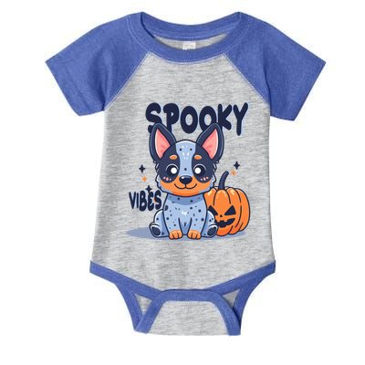 Blue Heeler Cattle Dog Halloween Pumpkin Spooky Vibes Gift Infant Baby Jersey Bodysuit