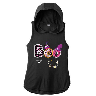 Boo Halloween Costume Spiders Ghosts Pumkin & Witch Hat Ladies PosiCharge Tri-Blend Wicking Draft Hoodie Tank