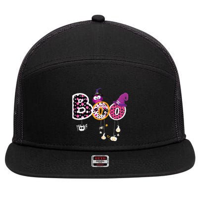 Boo Halloween Costume Spiders Ghosts Pumkin & Witch Hat 7 Panel Mesh Trucker Snapback Hat