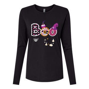 Boo Halloween Costume Spiders Ghosts Pumkin & Witch Hat Womens Cotton Relaxed Long Sleeve T-Shirt