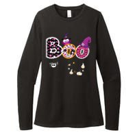 Boo Halloween Costume Spiders Ghosts Pumkin & Witch Hat Womens CVC Long Sleeve Shirt