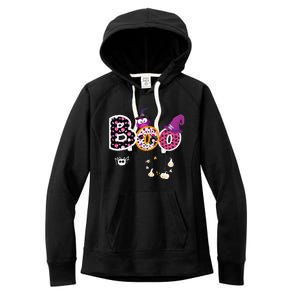 Boo Halloween Costume Spiders Ghosts Pumkin & Witch Hat Women's Fleece Hoodie