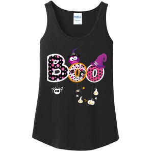 Boo Halloween Costume Spiders Ghosts Pumkin & Witch Hat Ladies Essential Tank