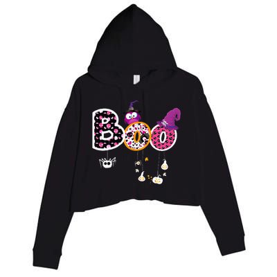 Boo Halloween Costume Spiders Ghosts Pumkin & Witch Hat Crop Fleece Hoodie