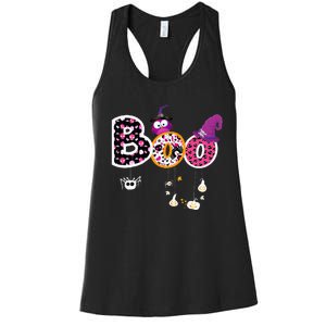 Boo Halloween Costume Spiders Ghosts Pumkin & Witch Hat Women's Racerback Tank