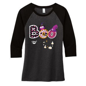 Boo Halloween Costume Spiders Ghosts Pumkin & Witch Hat Women's Tri-Blend 3/4-Sleeve Raglan Shirt