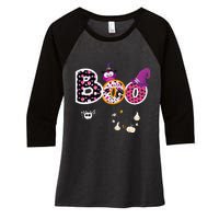 Boo Halloween Costume Spiders Ghosts Pumkin & Witch Hat Women's Tri-Blend 3/4-Sleeve Raglan Shirt