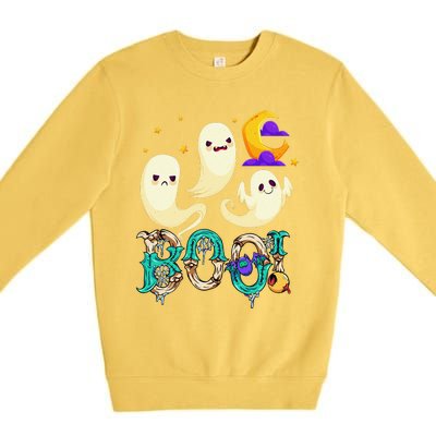 Boo! Halloween Cute Ghost Spooky Halloween Ghost Cat Apparel Premium Crewneck Sweatshirt