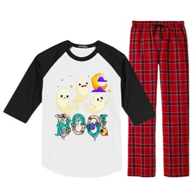 Boo! Halloween Cute Ghost Spooky Halloween Ghost Cat Apparel Raglan Sleeve Pajama Set