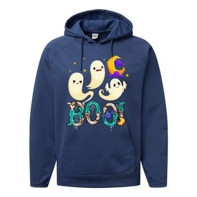 Boo! Halloween Cute Ghost Spooky Halloween Ghost Cat Apparel Performance Fleece Hoodie