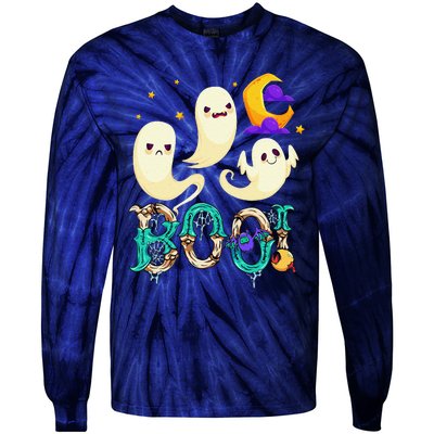 Boo! Halloween Cute Ghost Spooky Halloween Ghost Cat Apparel Tie-Dye Long Sleeve Shirt