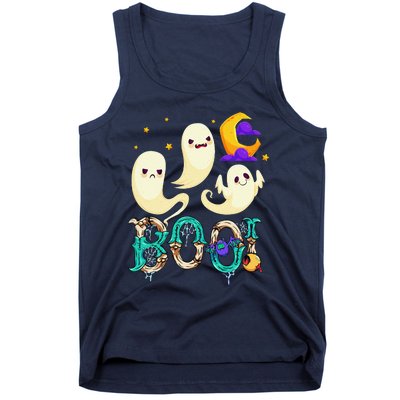 Boo! Halloween Cute Ghost Spooky Halloween Ghost Cat Apparel Tank Top