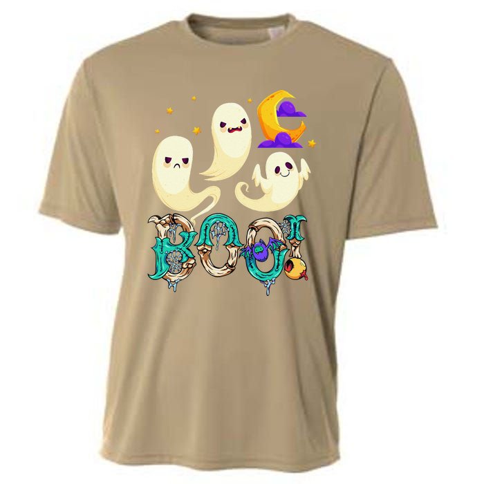 Boo! Halloween Cute Ghost Spooky Halloween Ghost Cat Apparel Cooling Performance Crew T-Shirt