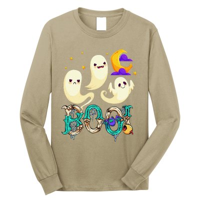 Boo! Halloween Cute Ghost Spooky Halloween Ghost Cat Apparel Long Sleeve Shirt