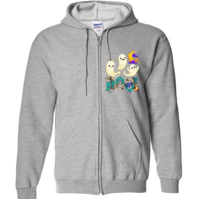 Boo! Halloween Cute Ghost Spooky Halloween Ghost Cat Apparel Full Zip Hoodie