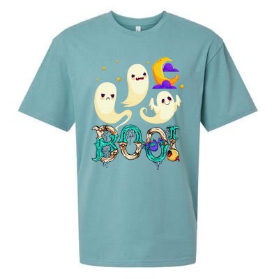 Boo! Halloween Cute Ghost Spooky Halloween Ghost Cat Apparel Sueded Cloud Jersey T-Shirt