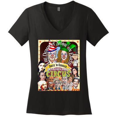 Biden Halloween Circus Dumbest Obama Funny Trump Halloween Women's V-Neck T-Shirt