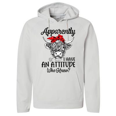 Bleached Highland Cow Apparently I Have An Attitude Who Knew Performance Fleece Hoodie