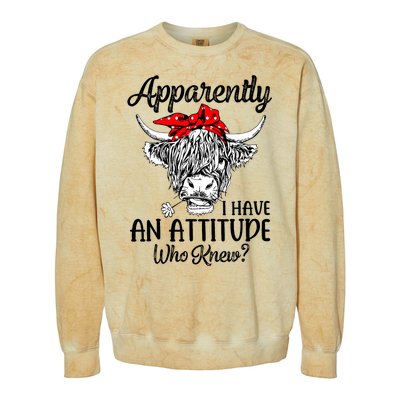 Bleached Highland Cow Apparently I Have An Attitude Who Knew Colorblast Crewneck Sweatshirt