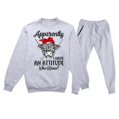 Bleached Highland Cow Apparently I Have An Attitude Who Knew Premium Crewneck Sweatsuit Set