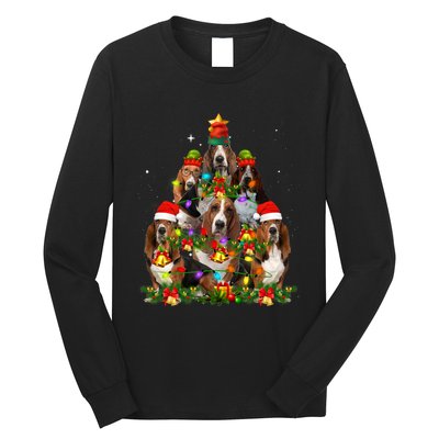 Basset Hound Christmas Tree Family Santa Hat Holiday Costume Long Sleeve Shirt