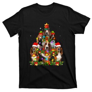 Basset Hound Christmas Tree Family Santa Hat Holiday Costume T-Shirt