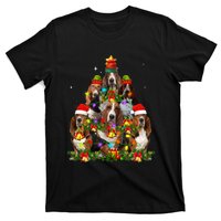 Basset Hound Christmas Tree Family Santa Hat Holiday Costume T-Shirt