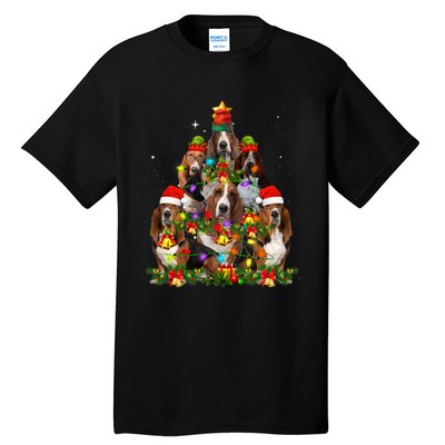 Basset Hound Christmas Tree Family Santa Hat Holiday Costume Tall T-Shirt