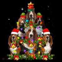 Basset Hound Christmas Tree Family Santa Hat Holiday Costume Tall T-Shirt