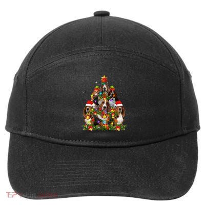 Basset Hound Christmas Tree Family Santa Hat Holiday Costume 7-Panel Snapback Hat