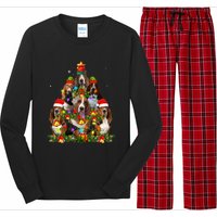 Basset Hound Christmas Tree Family Santa Hat Holiday Costume Long Sleeve Pajama Set