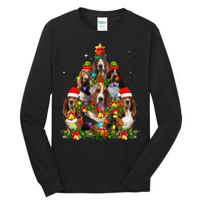 Basset Hound Christmas Tree Family Santa Hat Holiday Costume Tall Long Sleeve T-Shirt