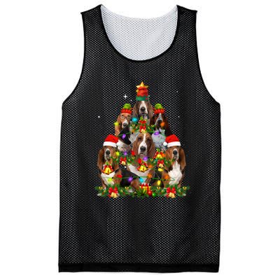 Basset Hound Christmas Tree Family Santa Hat Holiday Costume Mesh Reversible Basketball Jersey Tank